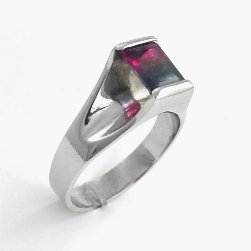 1.34 Carat Classic Contemporary Watermelon Tourmaline Ring - Solitaire by Sharon Teaman — view 2