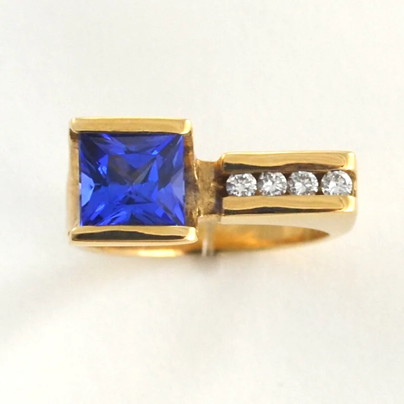 1.57 carat "AAA" Tanzanite with 4 channel set Diamond accents (earth mined) by Sharon Teaman — view 1
