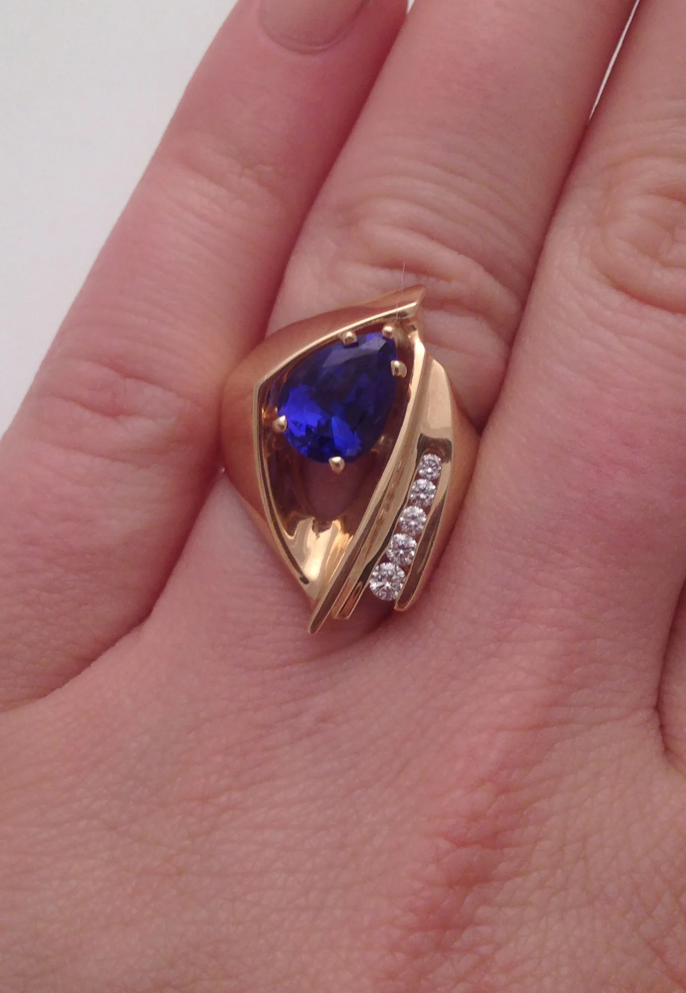 14K 2.54 carats "AAA" Tanzanite Ring with 5 (graduated) channel set Diamond accents (earth mined) by Sharon Teaman — view 2
