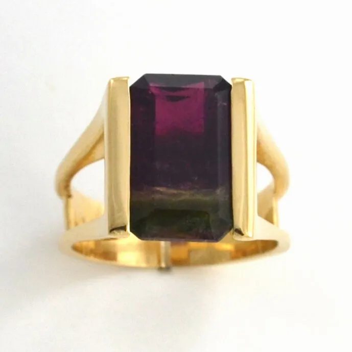 14K 6.79 carat Watermelon Tourmaline Large Emerald Cut - Statement Ring by Sharon Teaman