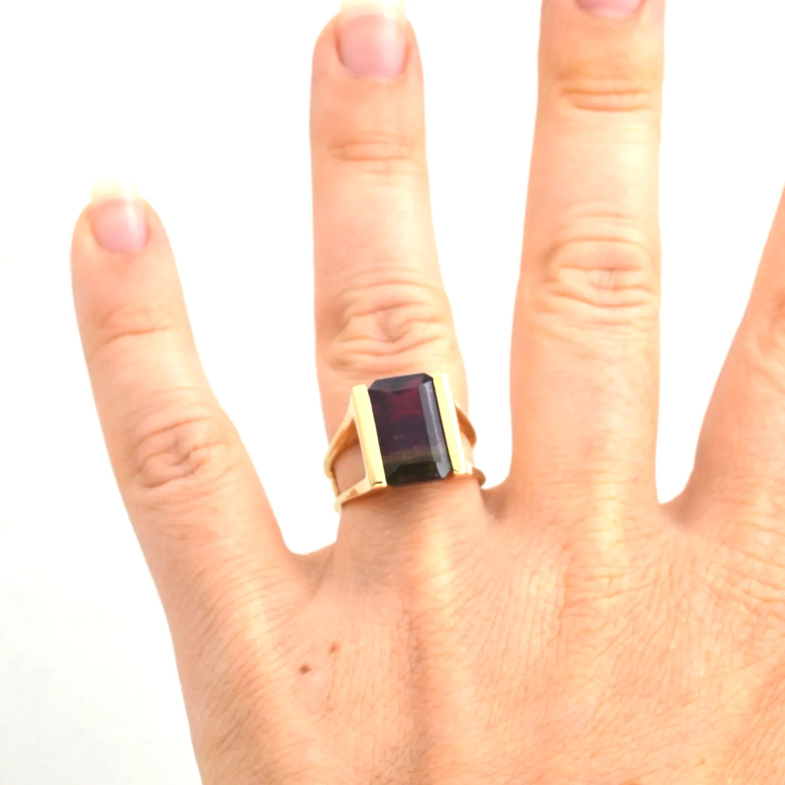 14K 6.79 carat Watermelon Tourmaline Large Emerald Cut - Statement Ring by Sharon Teaman — view 3