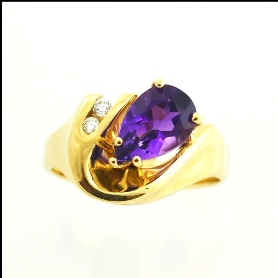 14K Amethyst Pear Angled Ring by Sharon Teaman
