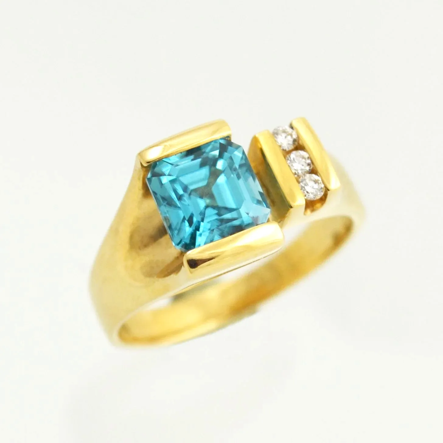 14K Asher Cut Blue Zircon Ring by Sharon Teaman — view 2
