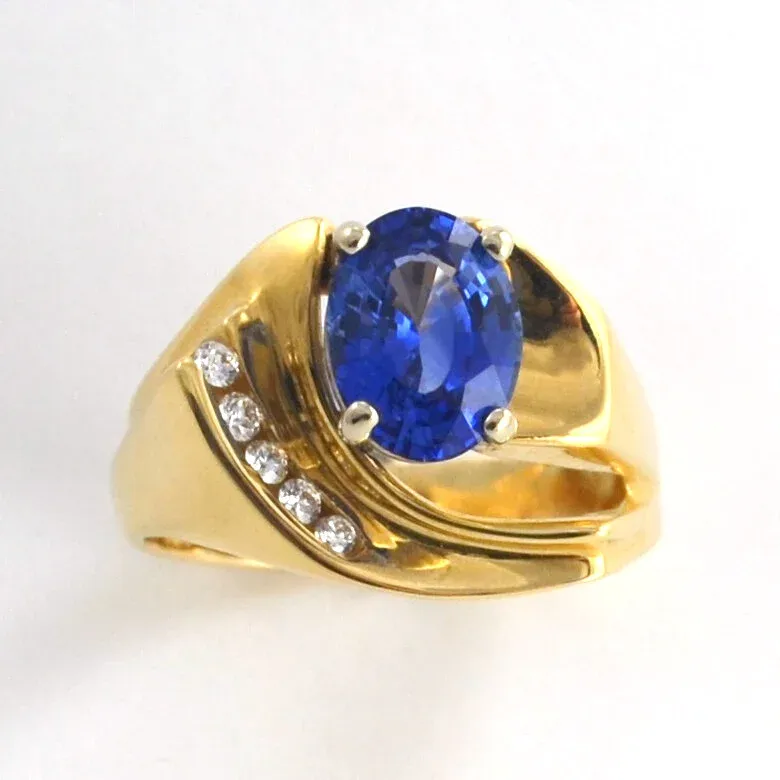 14k Ceylon Sapphire Ring 2.06 carats - Oval Cut - Perfection with 5 channel set Diamond accents (earth mined) by Sharon Teaman