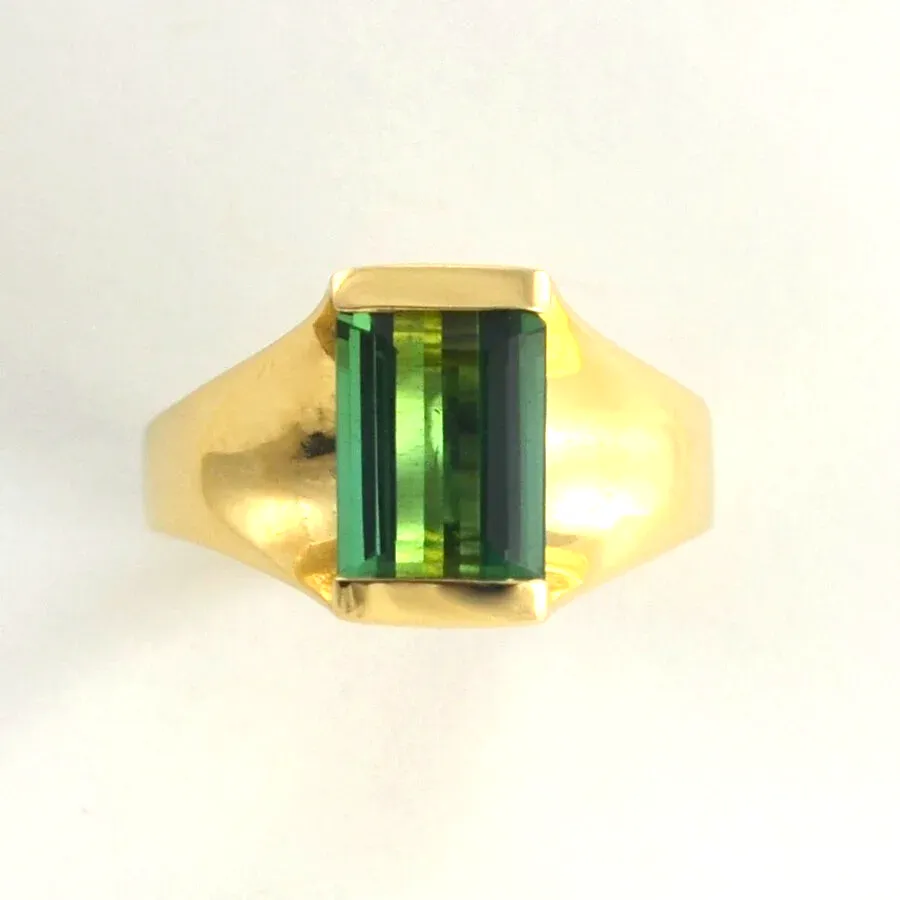 14K Classic Bar Set Green Tourmaline Ring by Sharon Teaman
