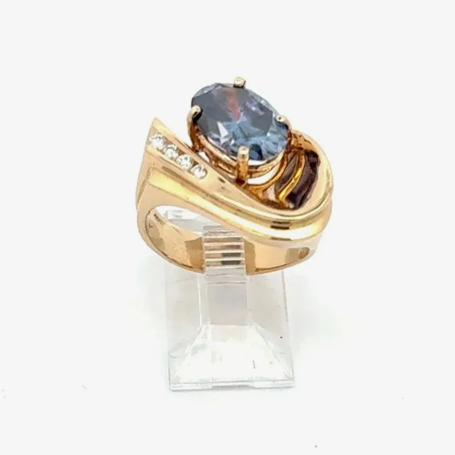 14K Oval Carat Blue Moissanite Ring accented with 4 Earth mined Diamonds by Sharon Teaman