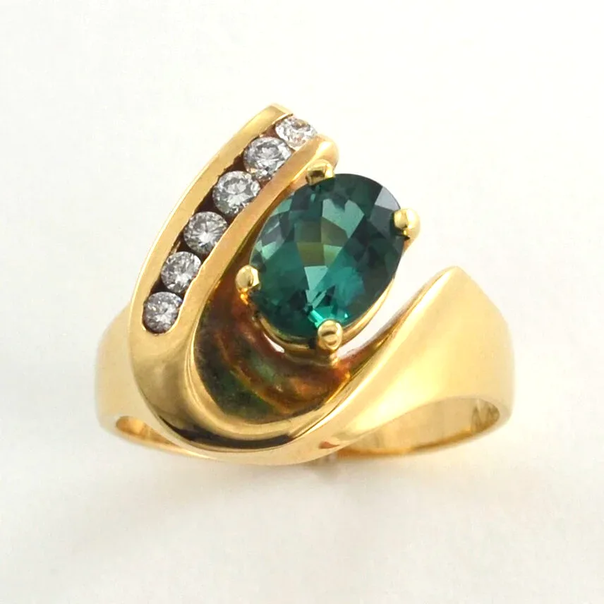 14K Oval Green Tourmaline Ring — 8×6mm by Sharon Teaman — view 2