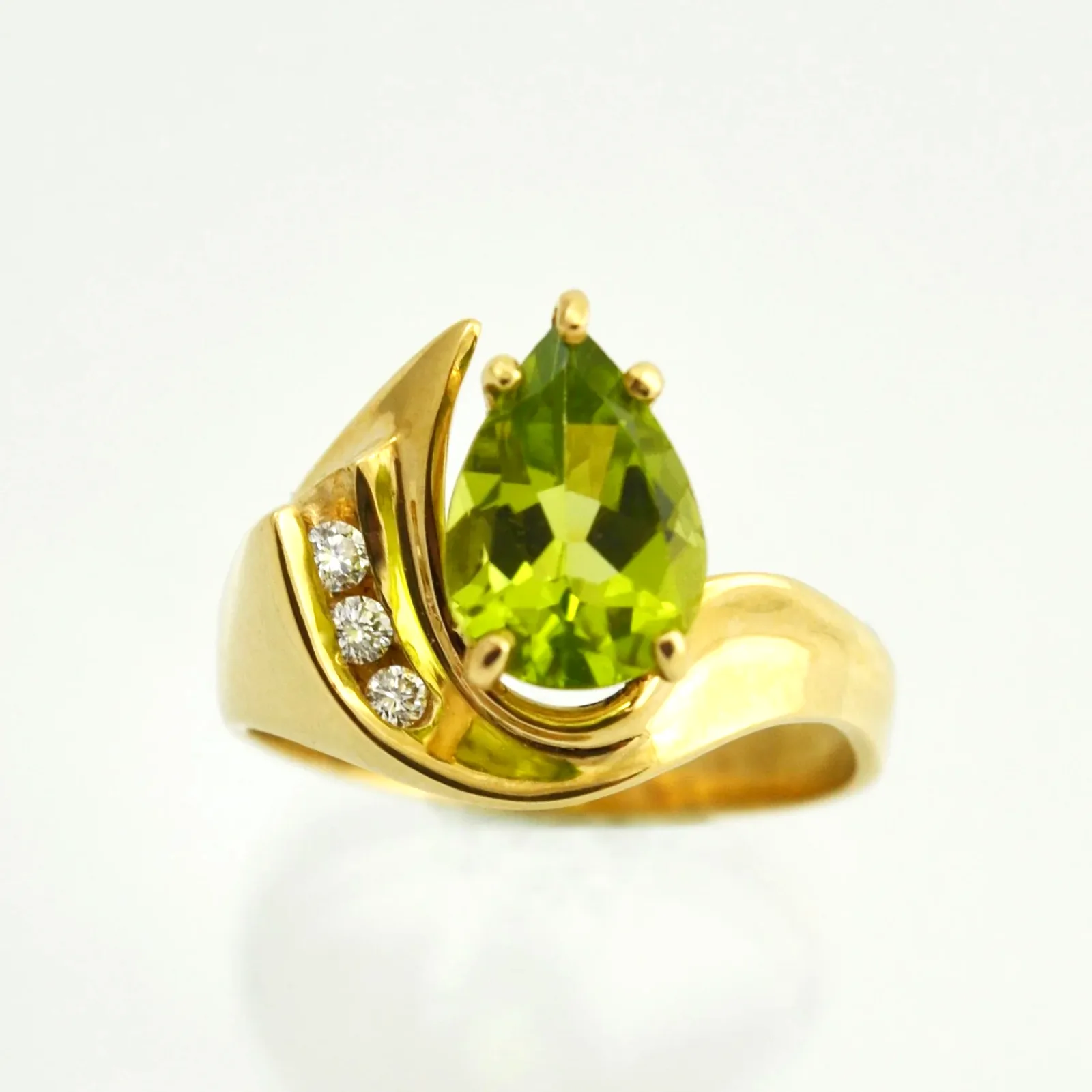 14K Pear Cut - Peridot Ring with Diamond Accents by Sharon Teaman — view 1