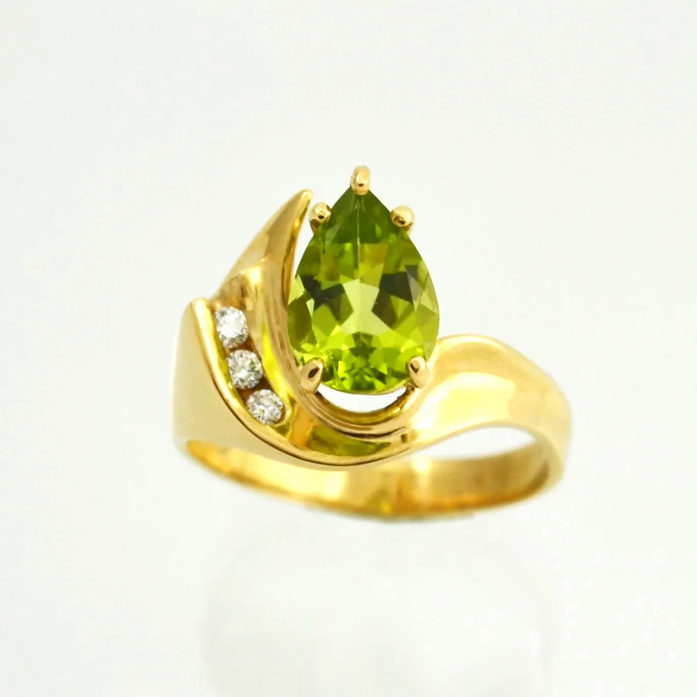 14K Pear Cut - Peridot Ring with Diamond Accents by Sharon Teaman — view 2