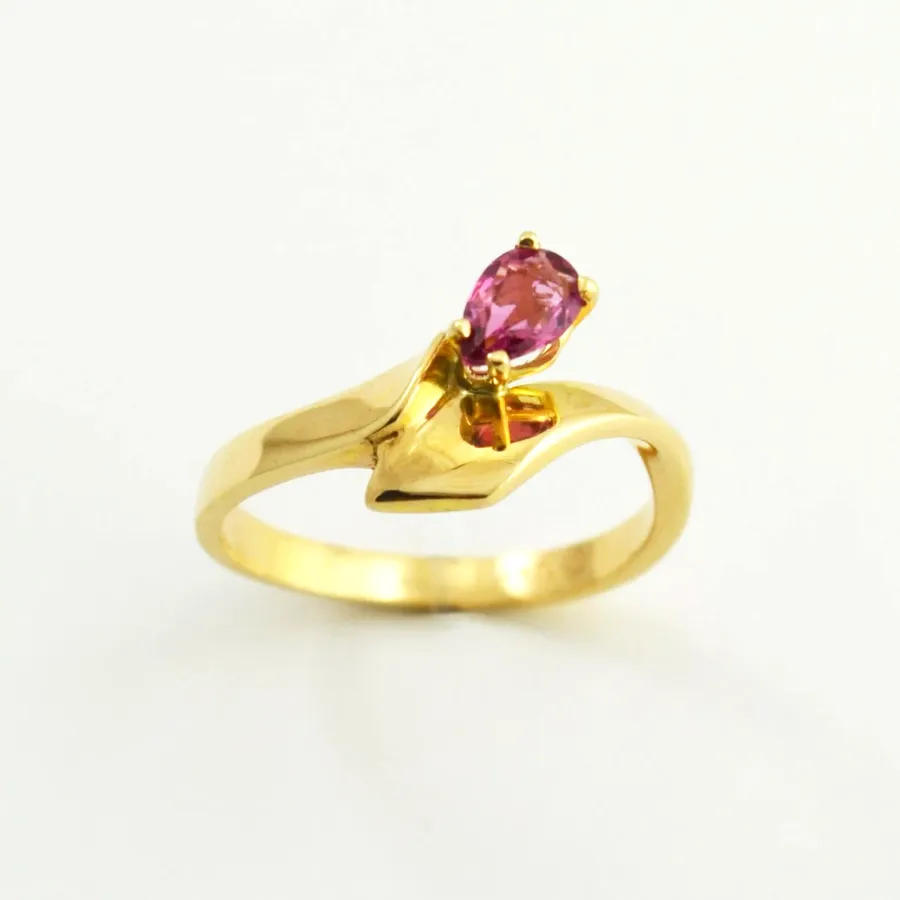 14K Pear Pink Tourmaline Ring by Sharon Teaman