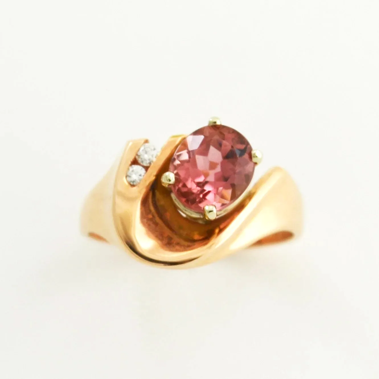 14K R Oval Pink/Peach Tourmaline Ring by Sharon Teaman — view 1