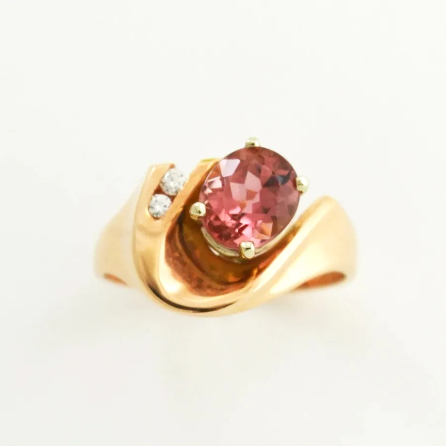 14K R Oval Pink/Peach Tourmaline Ring by Sharon Teaman
