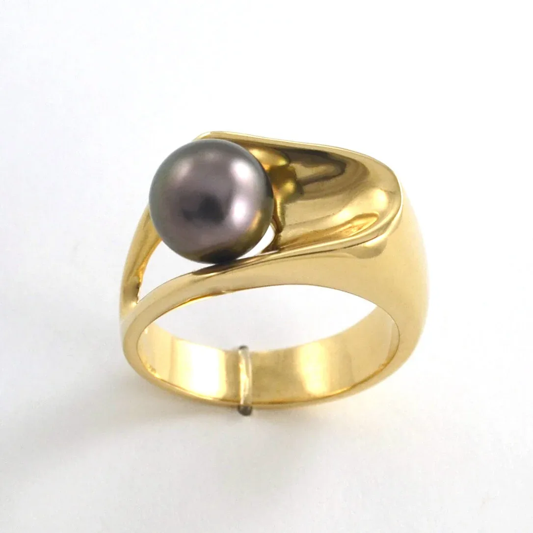 14K Taupe Green Tahitian Pearl in a Chunky Gold ring by Sharon Teaman — view 1