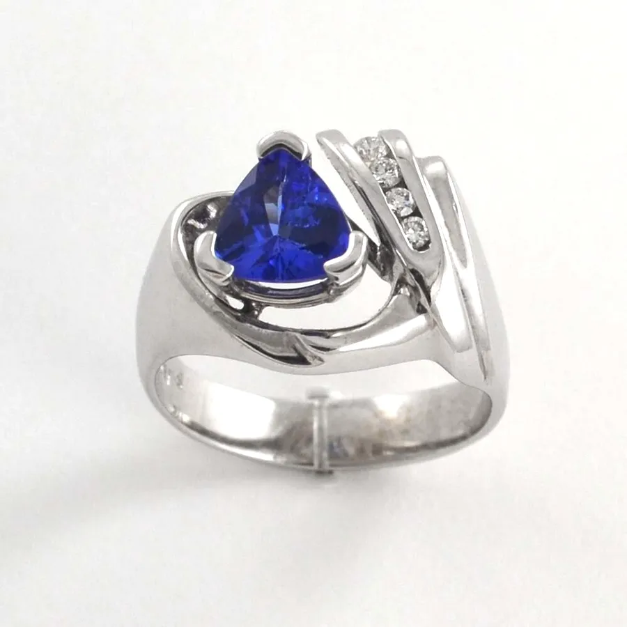 14K W 1.11 carat "AA" Tanzanite Ring with 4 (graduated) channel set Diamond accents (earth mined) by Sharon Teaman