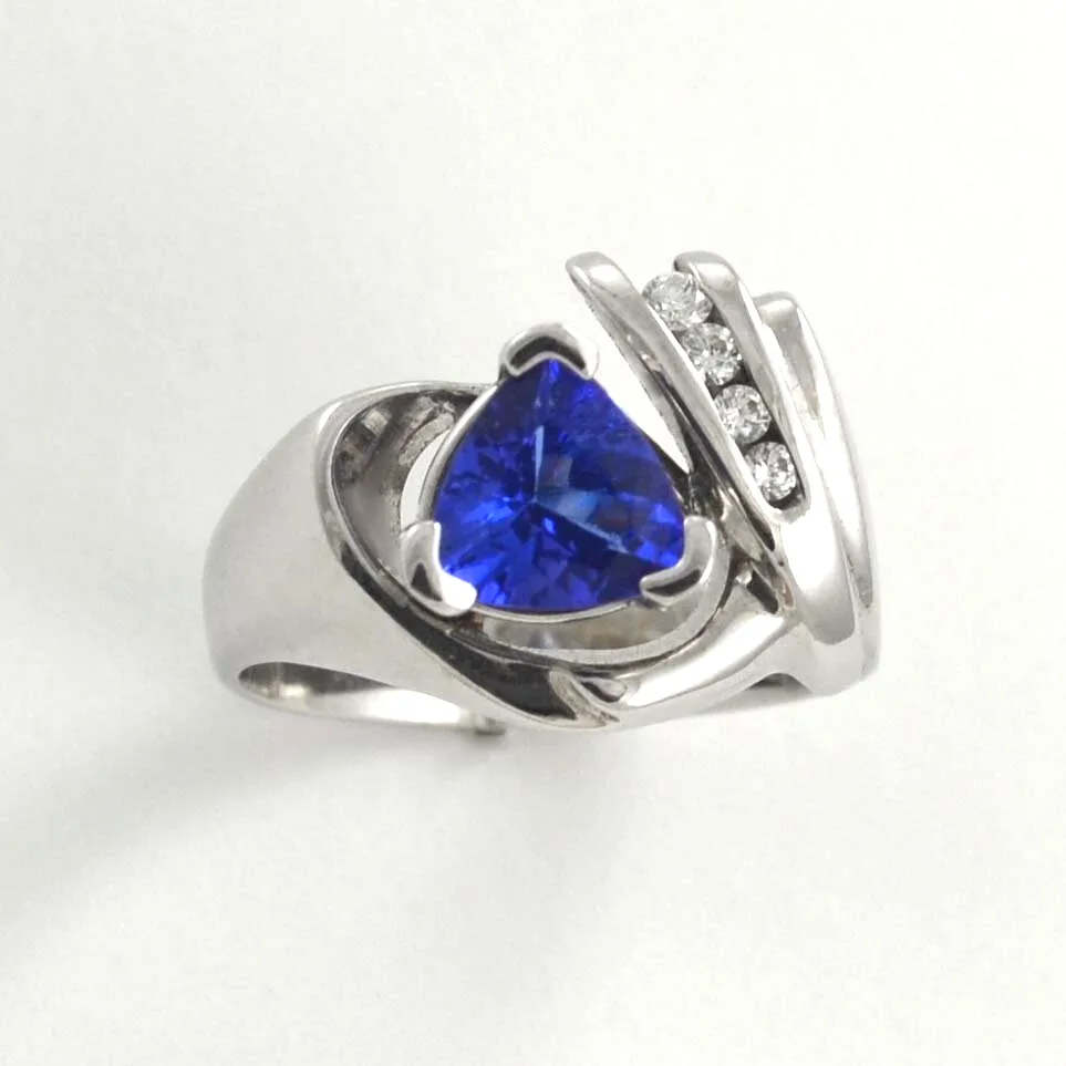 14K W 1.11 carat "AA" Tanzanite Ring with 4 (graduated) channel set Diamond accents (earth mined) by Sharon Teaman — view 2
