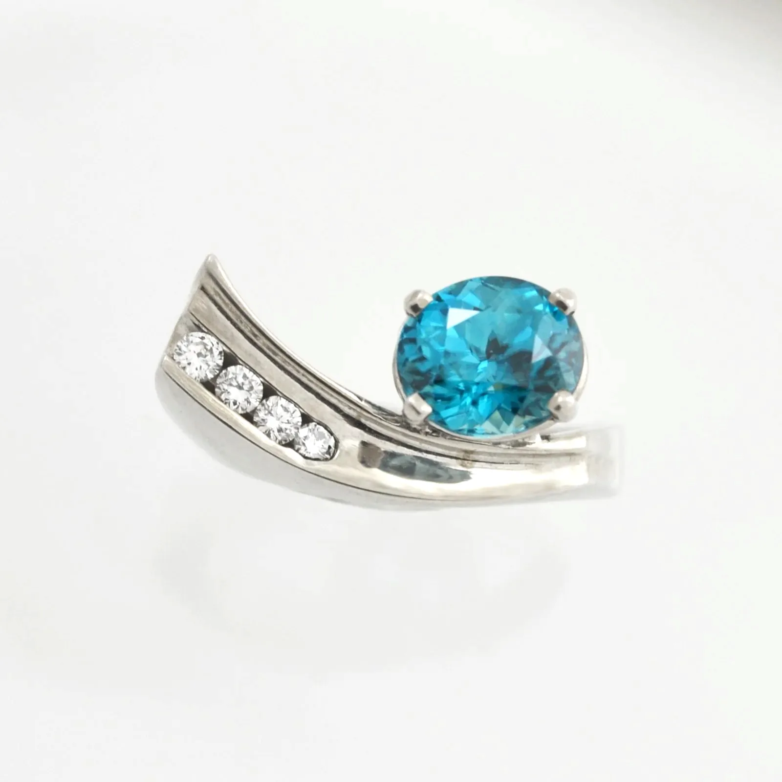 14K W Balanced Blue Zircon Ring by Sharon Teaman — view 1