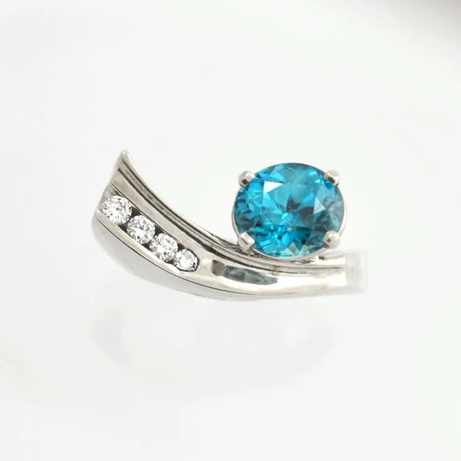14K W Balanced Blue Zircon Ring by Sharon Teaman
