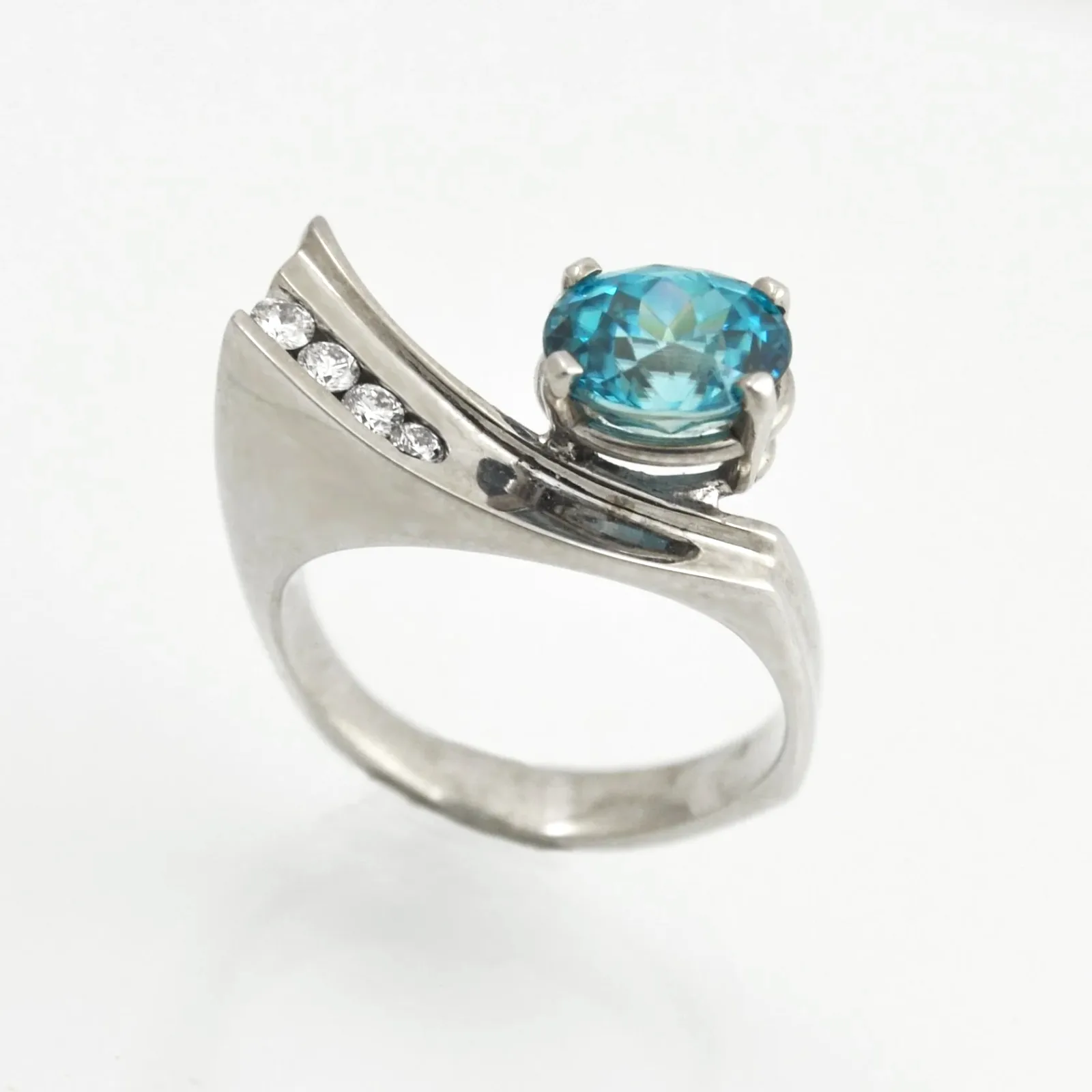 14K W Balanced Blue Zircon Ring by Sharon Teaman — view 2