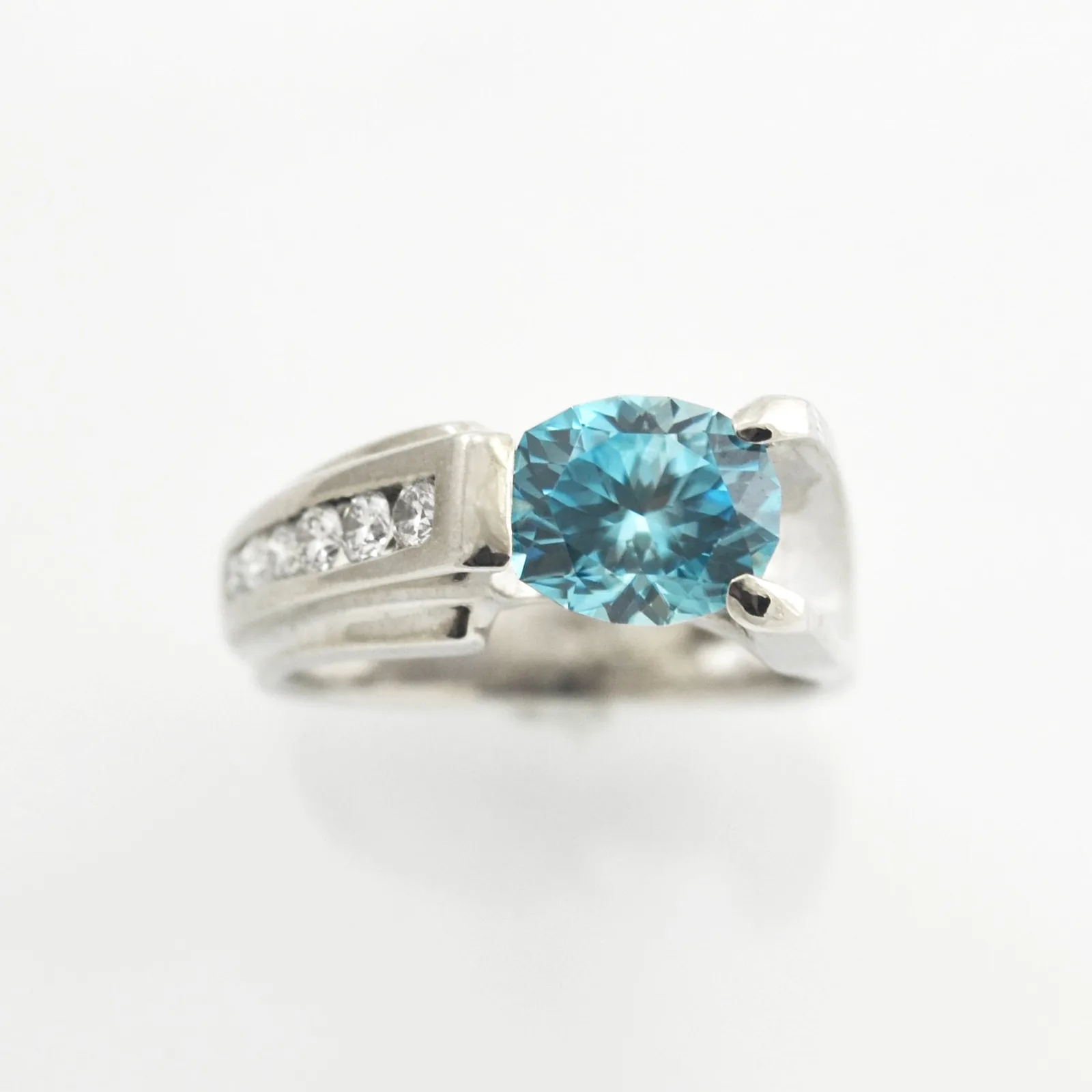14K W Hand Cut Blue Zircon Ring by Sharon Teaman — view 2