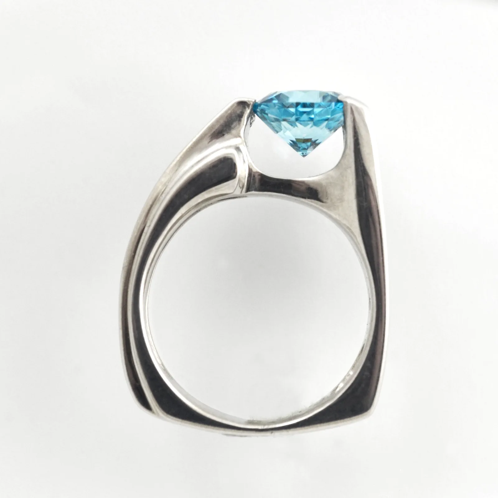 14K W Hand Cut Blue Zircon Ring by Sharon Teaman — view 3