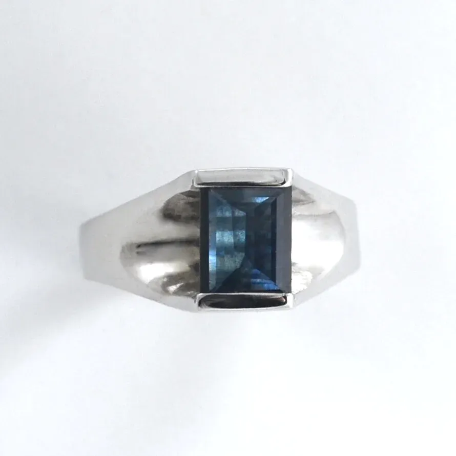14K W Midnight Blue Sapphire Classic Bar Set Ring Clean, Regal, Sexy by Sharon Teaman