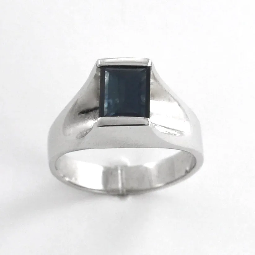 14K W Midnight Blue Sapphire Classic Bar Set Ring Clean, Regal, Sexy by Sharon Teaman — view 2