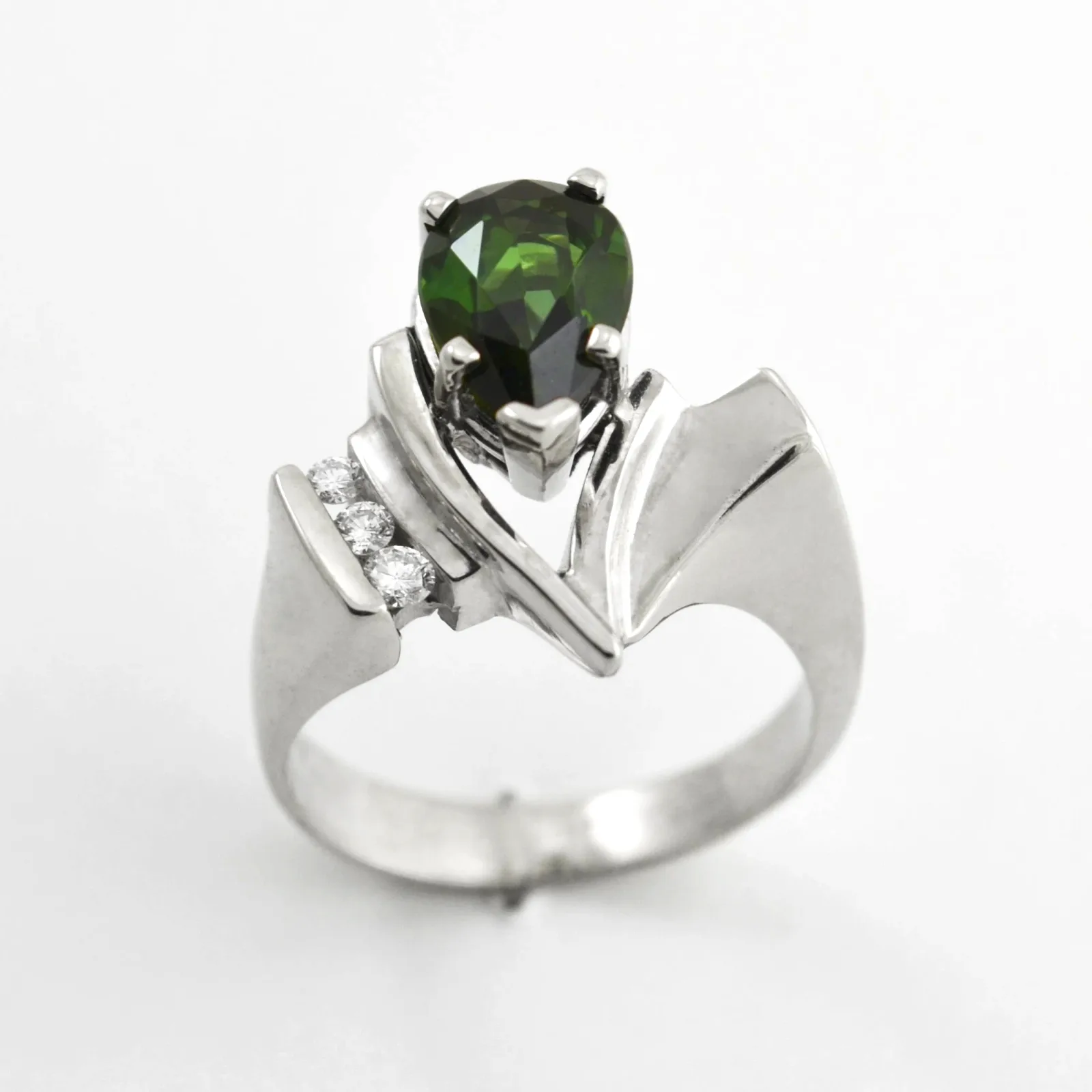 14K W Pear Shape Green Tourmaline Ring by Sharon Teaman — view 3