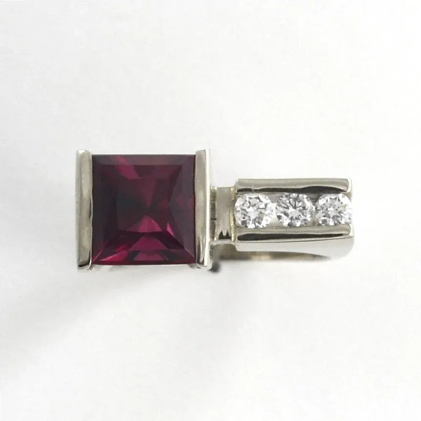 14K W Rubellite RED Tourmaline Square Ring (Extra Fine & RARE color) by Sharon Teaman — view 1