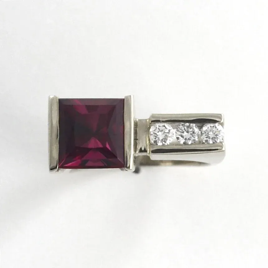 14K W Rubellite RED Tourmaline Square Ring (Extra Fine & RARE color) by Sharon Teaman