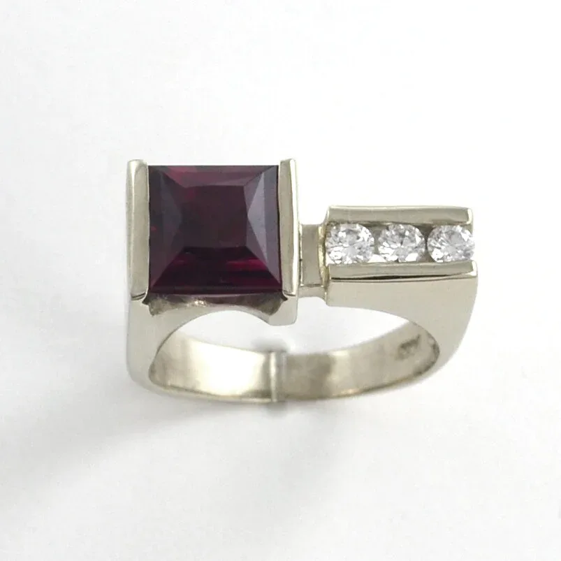 14K W Rubellite RED Tourmaline Square Ring (Extra Fine & RARE color) by Sharon Teaman — view 2