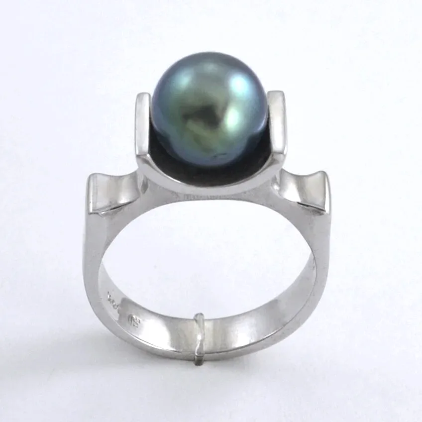14K W with a Blue Tahitian Pearl Ring - Clean Contemporary & Classic setting by Sharon Teaman — view 1