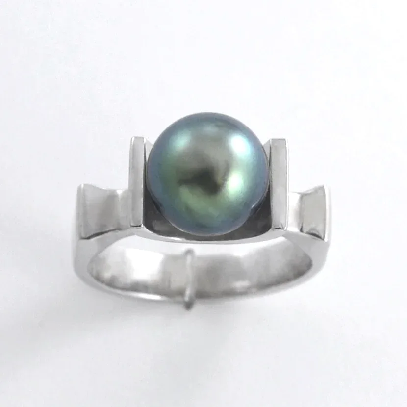 14K W with a Blue Tahitian Pearl Ring - Clean Contemporary & Classic setting by Sharon Teaman — view 2