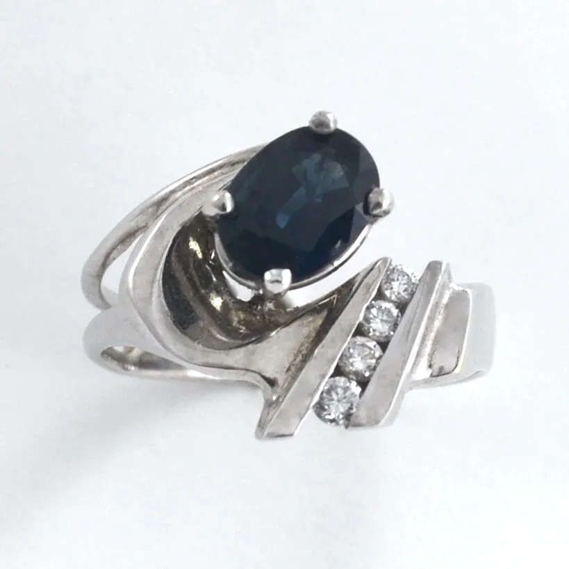 14K Y Oval Faceted Midnight Blue Sapphire Ring with 4 channel set Diamond accents (earth mined) by Sharon Teaman — view 2