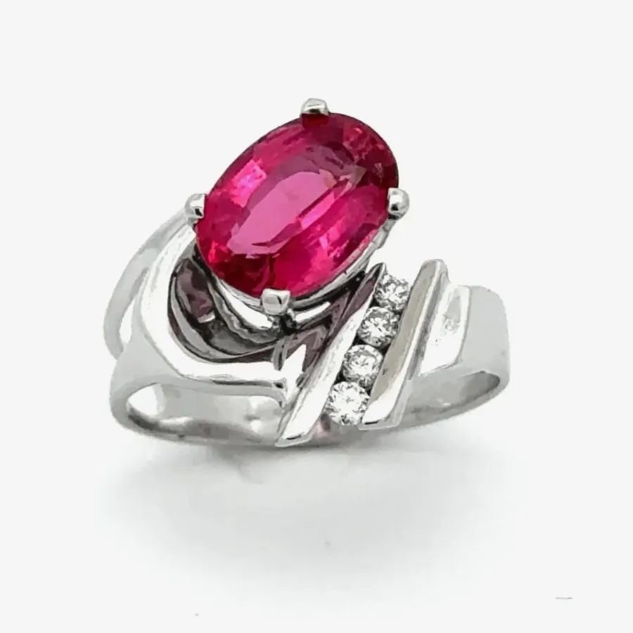 2.23 carats Pink Tourmaline Oval Faceted Ring (Gorgeous Strawberry Pink) with 4 channel set Diamond accents (earth mined) by Sharon Teaman