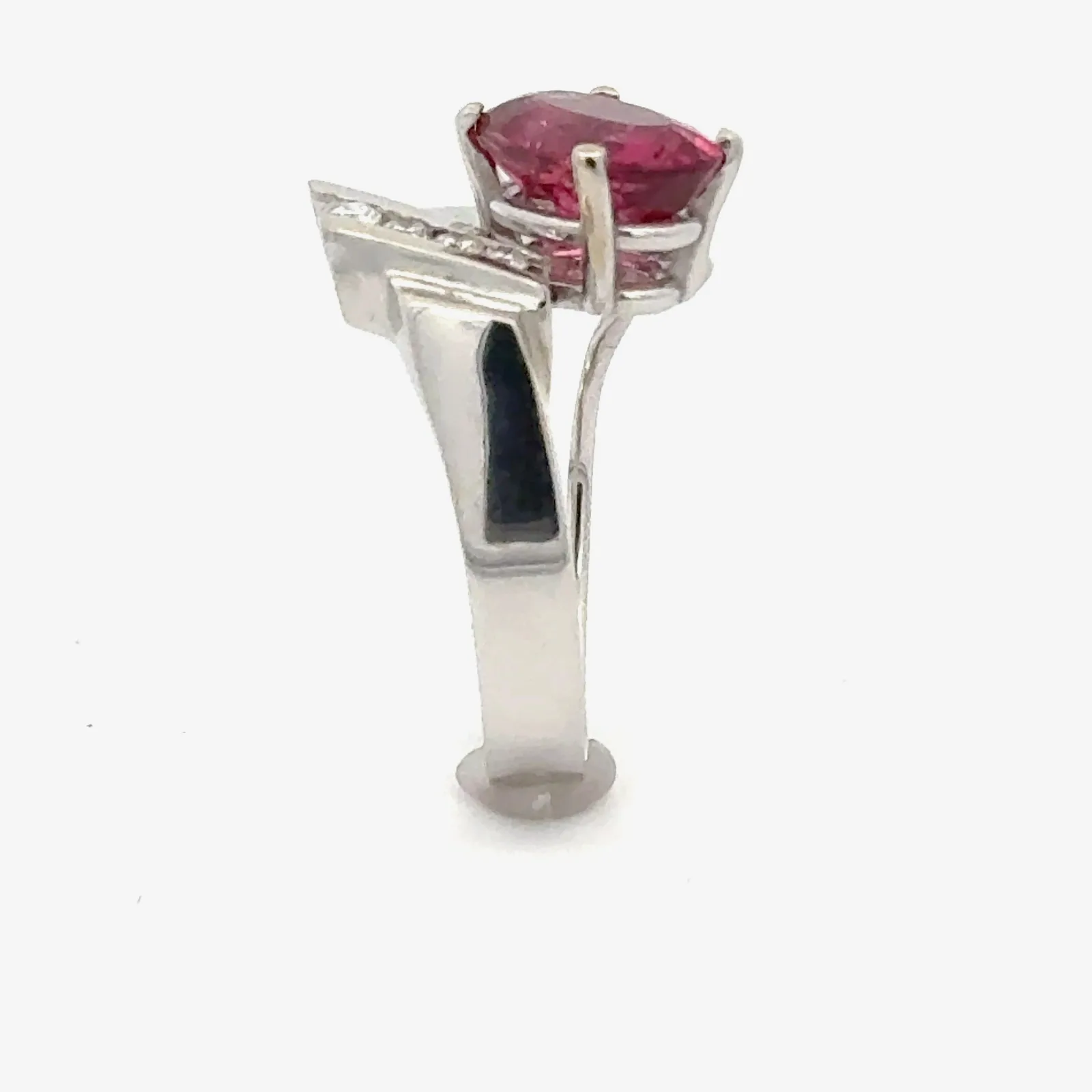 2.23 carats Pink Tourmaline Oval Faceted Ring (Gorgeous Strawberry Pink) with 4 channel set Diamond accents (earth mined) by Sharon Teaman — view 2