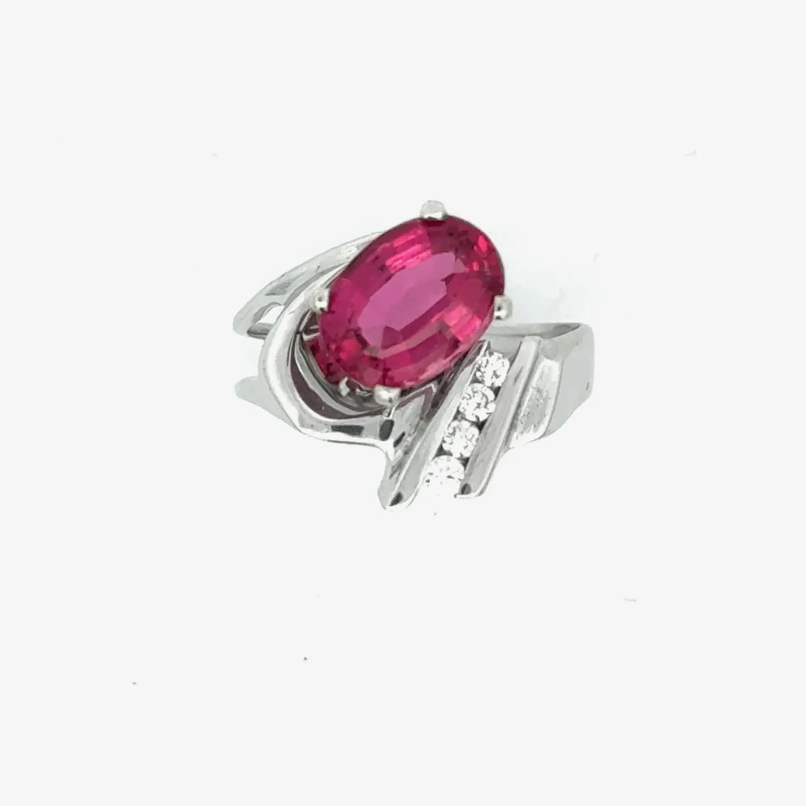 2.23 carats Pink Tourmaline Oval Faceted Ring (Gorgeous Strawberry Pink) with 4 channel set Diamond accents (earth mined) by Sharon Teaman — view 3