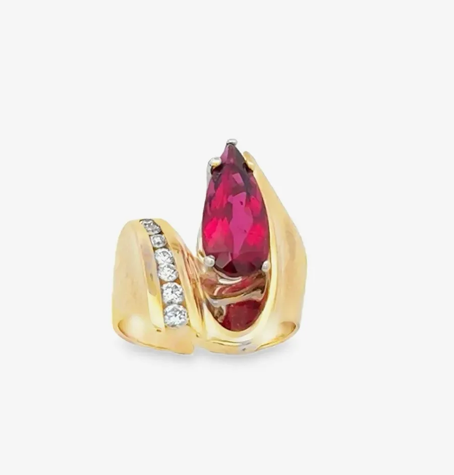 2.70 Carat Rubellite- Pink Tourmaline Elongated Pear Shape Ring by Sharon Teaman