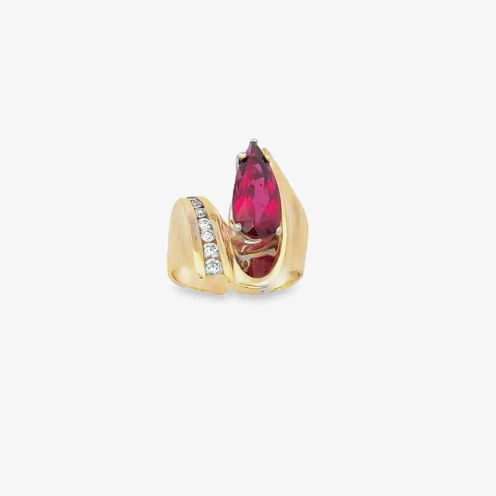 2.70 Carat Rubellite- Pink Tourmaline Elongated Pear Shape Ring by Sharon Teaman — view 2