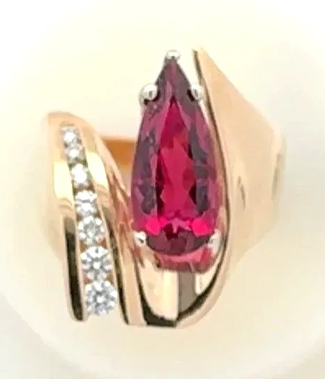 2.70 Carat Rubellite- Pink Tourmaline Elongated Pear Shape Ring by Sharon Teaman — view 3