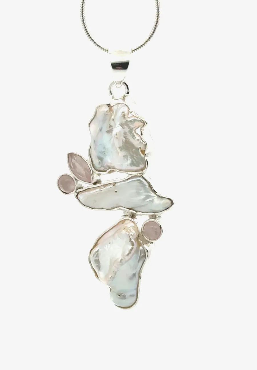 3 Baroque Freshwater Pearl with 3 Rose Quartz Accents by Sharon Teaman