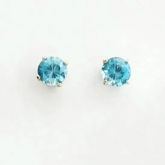5mm Blue Zircon Studs - 5mm White Gold by Sharon Teaman — view 1