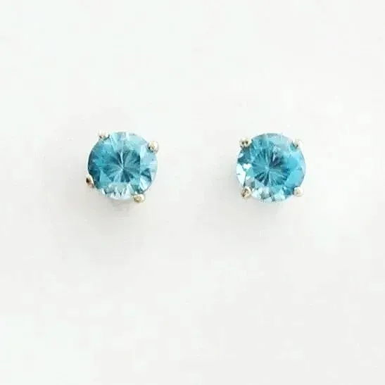 5mm Blue Zircon Studs - 5mm White Gold by Sharon Teaman