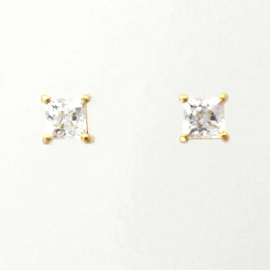 6mm Square L'Annyte Studs (Diamond Simulant) — Yellow Gold by Sharon Teaman — view 1