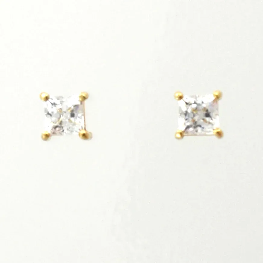 6mm Square L'Annyte Studs (Diamond Simulant) — Yellow Gold by Sharon Teaman