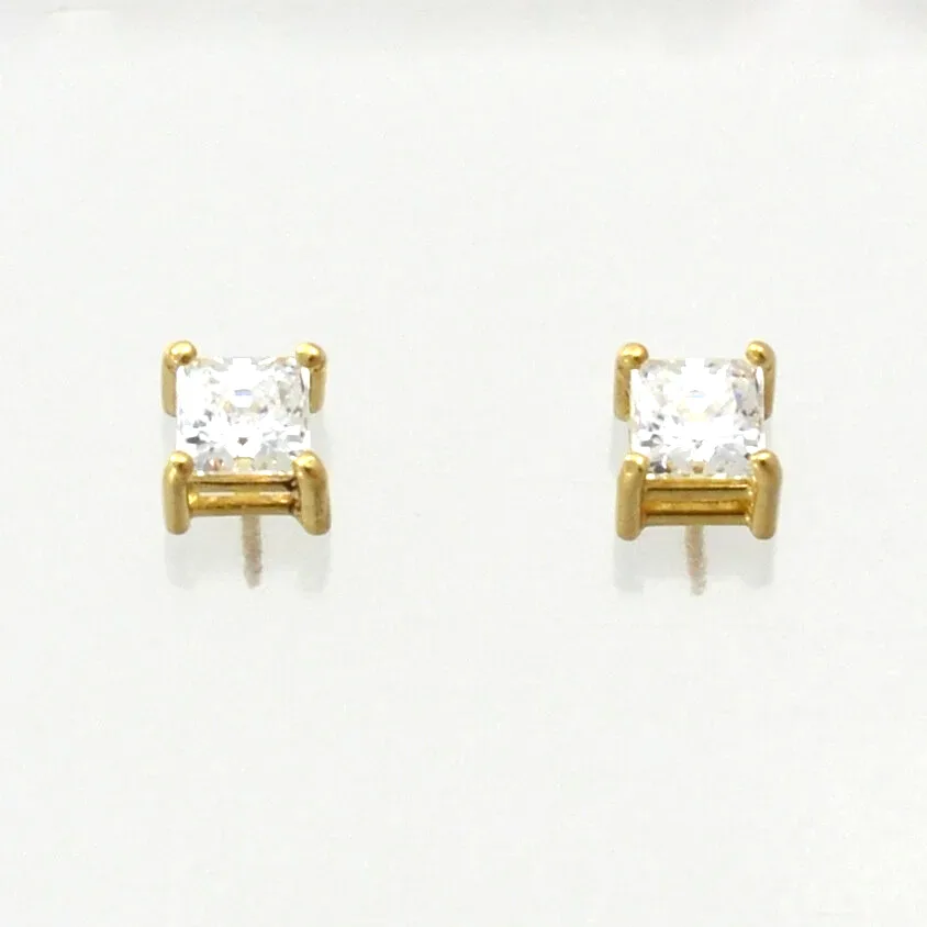 6mm Square L'Annyte Studs (Diamond Simulant) — Yellow Gold by Sharon Teaman — view 2