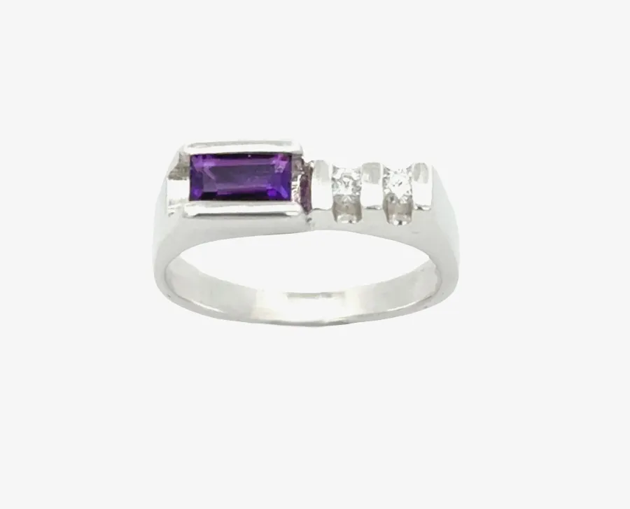 Amethyst Horizontal Baguette Sterling Silver Ring with Moissanite Accents by Sharon Teaman
