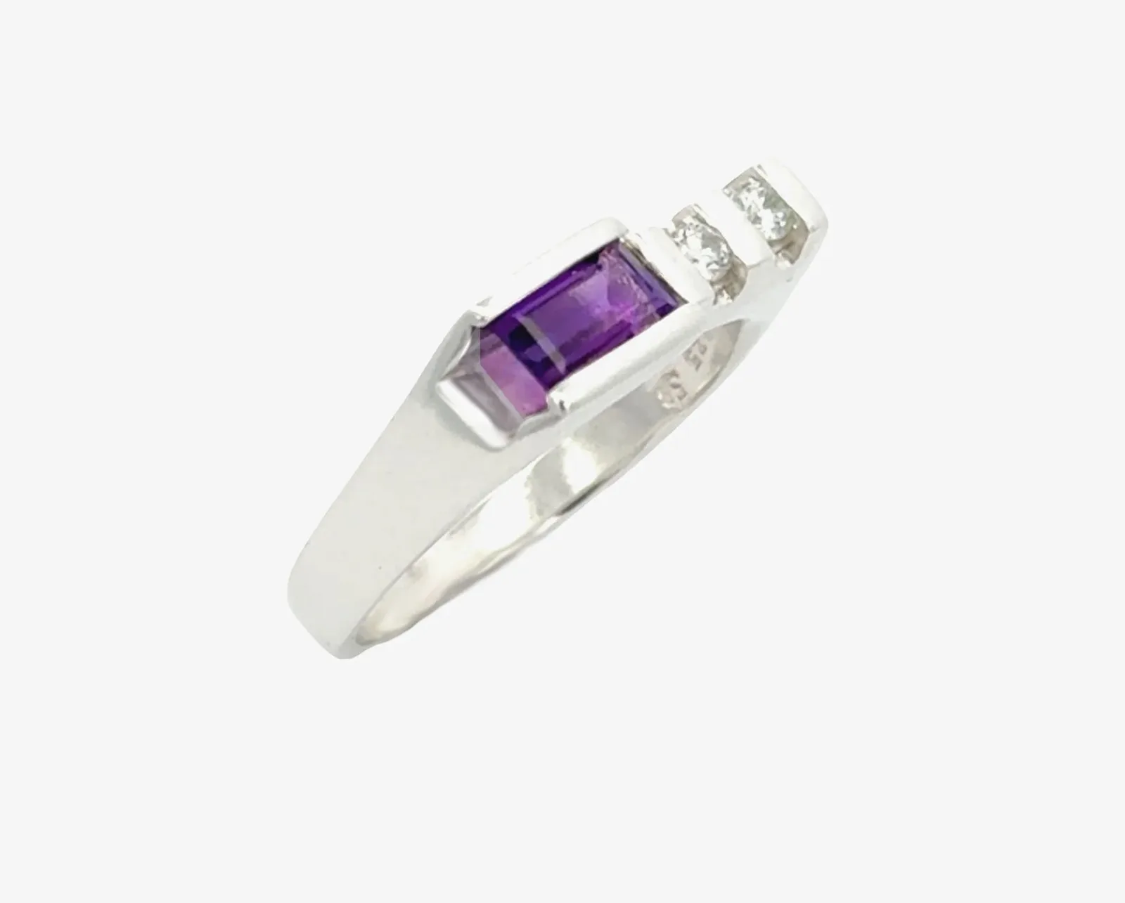 Amethyst Horizontal Baguette Sterling Silver Ring with Moissanite Accents by Sharon Teaman — view 3