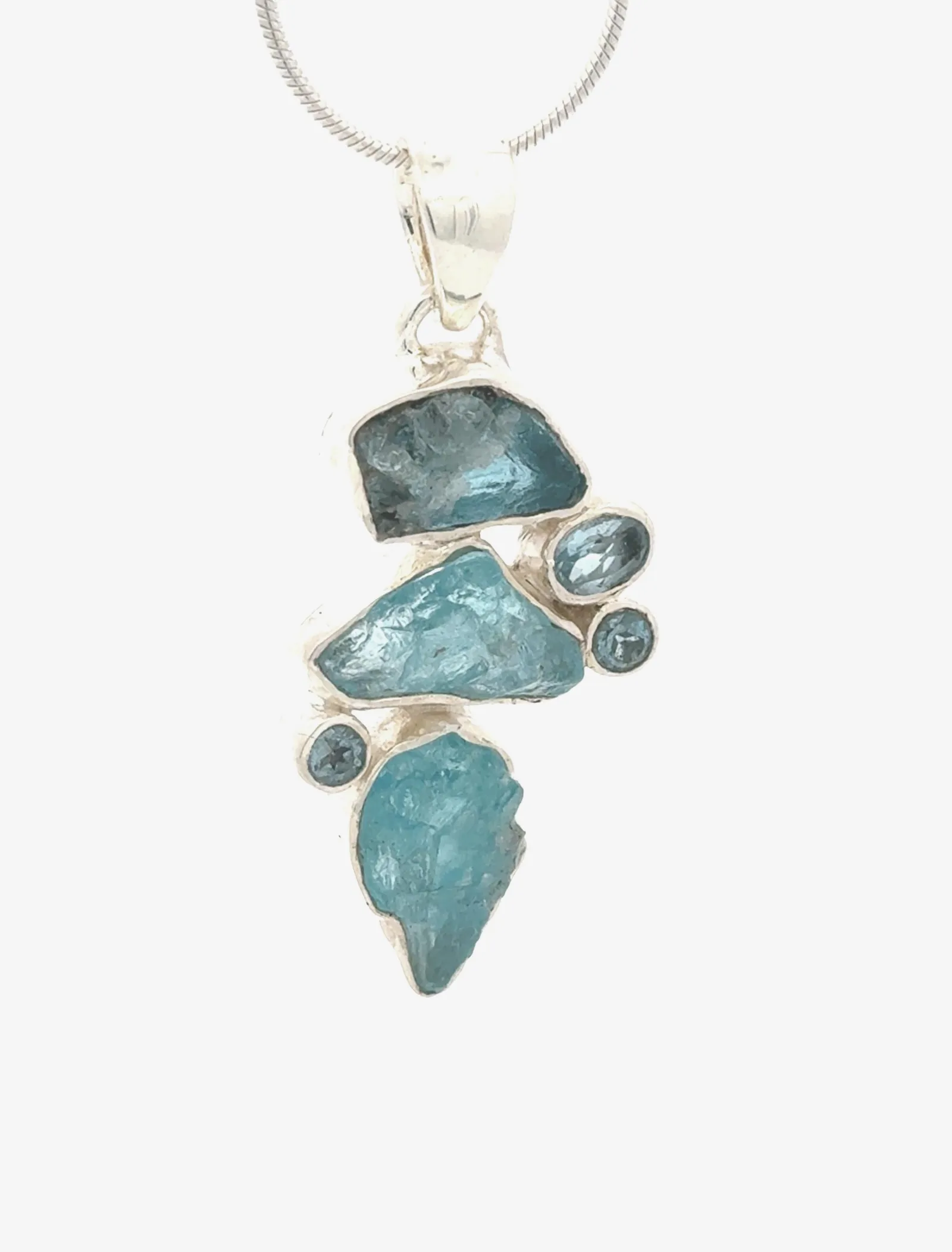 AP SS 3 Apatite Crystals accented with 3 Blue Topaz in Sterling Silver by Sharon Teaman — view 1