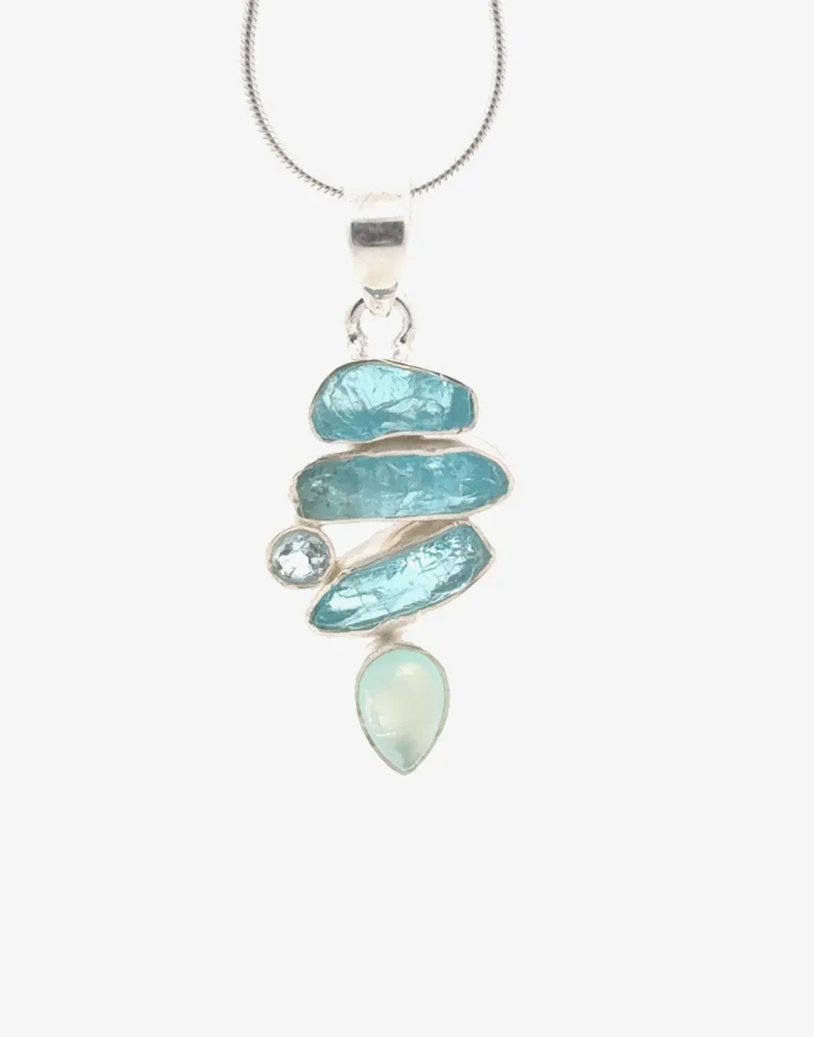 AP SS Apatite Crystals accented with Blue Topaz and Moonstone in Sterling Silver by Sharon Teaman
