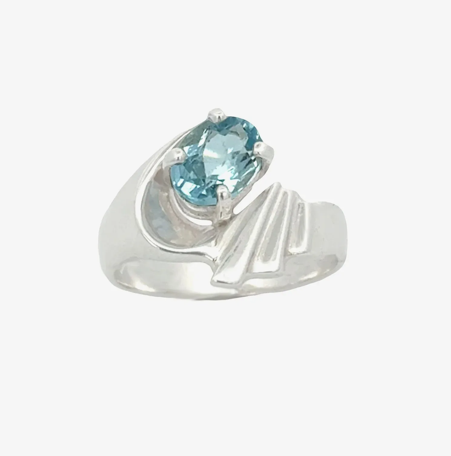 Aquamarine 1.10 Carat Oval Sterling Silver Ring Mounted in a 4 prong Sterling basket by Sharon Teaman — view 4